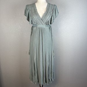 Baltic Born Women Jennifer Deep V Maxi Dress Size M Medium Sage Green Tassel Tie